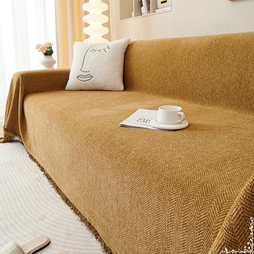 Ayoiow Sofabezüge Sofahusse Kaffee Sofahusse 3 Sitzer Chenille Einfarbiges Fischgrätenmuster