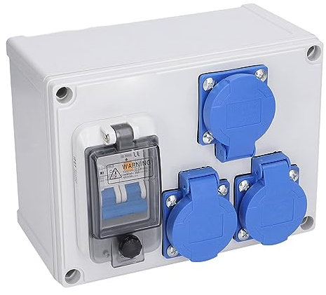 Wandsteckdose mit integriertem FI-Schutzschalter und 2 deutschen Steckdosen für den Innen- und Außenbereich