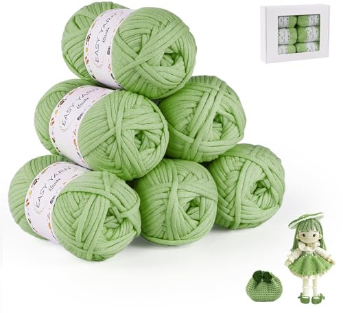 ilauke 6 ovillos de hilo de ganchillo grueso para principiantes, 6 x 50 g, hilo grueso de algodón para ganchillo, malla muy visible, lana para ganchillo, hilo de algodón y nailon para principiantes