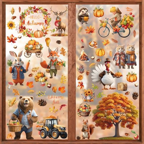 Shinybox Adesivi per Finestra e Ringraziamento, 9 Fogli Decorazioni Autunnali, Addobbi Vetrofanie per il Giorno del Ringraziamento