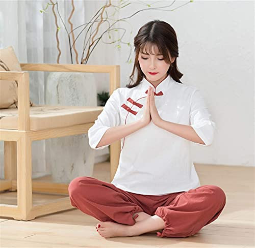 SFNIOKFG Cérémonie du thé rétro Chan Service Service de réparation Vêtements de méditation Vêtements en Coton et Lin Costume Tai Chi Vêtements (Couleur : Rouge, Taille : X-Small)