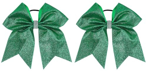 2 Stk große glitzernde Cheer-Haarschleifen Cheerleader-Haargummis Funkelnde Pailletten-Ponytail-Halter Cheerleading-Haarscrunchies Sport-Haar-Accessoires Grün