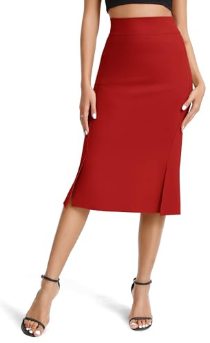 Damen Elegant Unternehmen Dehnbar Bodycon Fishtail Bleistiftrock Hohe Taille Midi Röcke mit Schlitzen