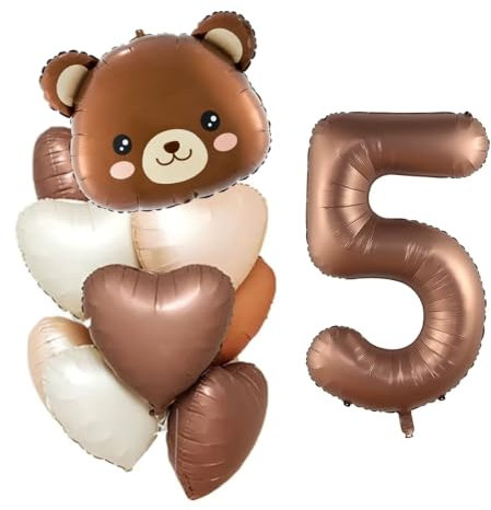 DIWULI Set de Globos de Oso y Número 5 - Decoración Cumpleaños Infantil, Globos Corazón