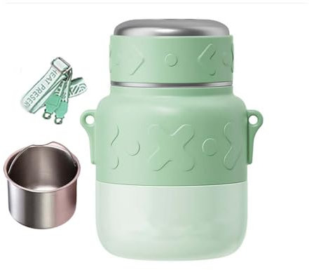 GRFELI Thermobehälter， Müslibecher,Auslaufsicherer Joghurtbecher To Go aus 18/10 Edelstahl ，Isolierte Lebensmittelbehälter,800ML Lunch Box, Hält kalt oder heiß Mehrzweckflasche(Green)