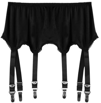 Yoisdtxc Women Sexy Suspender Belt High-Waisted 6-Strap Easy Clip Adjustable Thigh Highs Garter Straps Lingerie (No Sock) (UK, Alpha, M, Regular, Regular, A-Black)