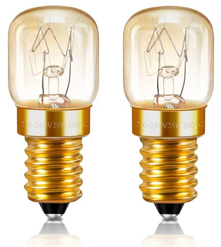 Caldarax Oven Light Bulbs T22 E14 Dimmable, E14 SES Small Edison Screw, 120LM 2700K Warm White, Heat Resistant up to 300°C, AC 220-240V, for Ovens, Microwave, Fridge, Salt Lamps, Pack of 2