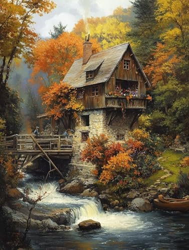Malen Nach Zahlen Erwachsene Berge Fluss Malen Nach Zahlen Kinder mit 3-Pinseln und Acrylfarbe DIY Set, Paint by Numbers Adult Leinwand Handgemalt öLgemälde Kit Als Zuhause Deko Geschenk 45x60cm -Ho22