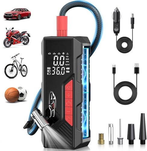 Aneson Compressore d'aria portatile, senza fili, per pneumatici auto, batteria ricaricabile da 150 PSI e 12 V CC, pompa elettrica per bici con manometro, spegnimento automatico, per bicicletta, palla