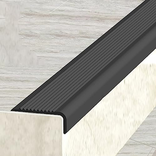Rutschfeste Stufenmatten mit selbstklebender Rückseite, flexibles schwarzes Vinyl, Treppenkantenprofil für Sicherheit, 19,9 m Länge