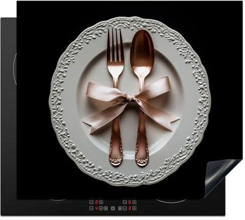 KitchenYeah© Coperchio Piano Cottura 59x52 cm Cucina Copri Fornelli Tappetino Induzione Antiscivolo Piastra Protezione Rosa - Fiocco - Posate