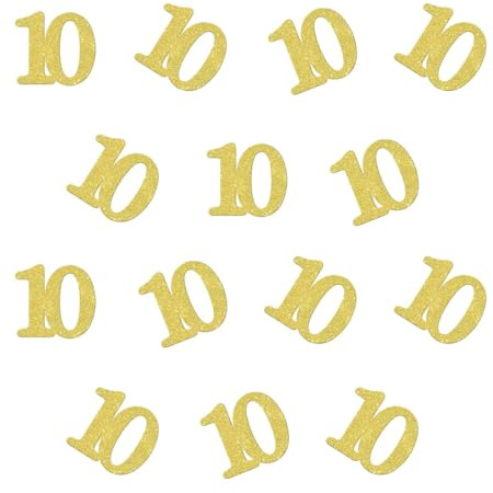 Double Side Gold Glitter Paper Number 10 Confetti Ten Paper Scatter Table Confetti for 10th Birthday Party 10th Anniversary Party Decoration, 100pcs