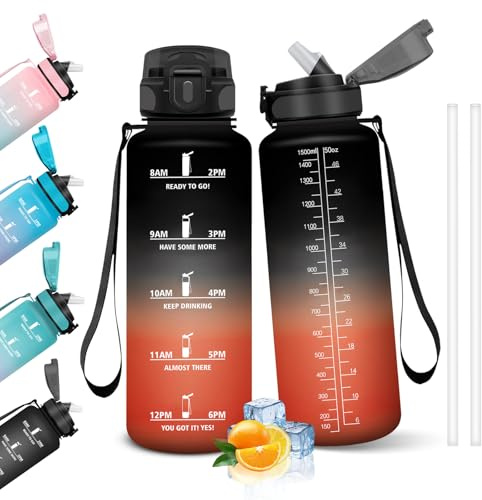 HoneyHolly Trinkflasche 1500ML, Auslaufsicher, Trinkflasche Kohlensäure Geeignet, Wasserflasche BPA-Frei, Sportflasche mit Strohhalm, Water Bottle für Outdoor, Wandern, Fitness, Radfahren