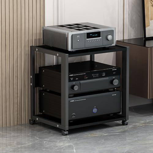 AV Media Stand for CD Player - Adjustable Shelf Audio Rack with Steel Frame & Wooden Board, Stereo Component Storage Cabinet - Perfect for Organizing Audio Equipment