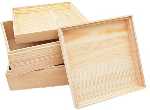 Aufbewahrungsboxen aus unlackiertem Holz, 2 Stück, mit Deckel, Aufbewahrungsbox aus Kiefernholz für Handwerk, Handwerk und Aufbewahrung zu Hause (18 x 18 x 8 cm)