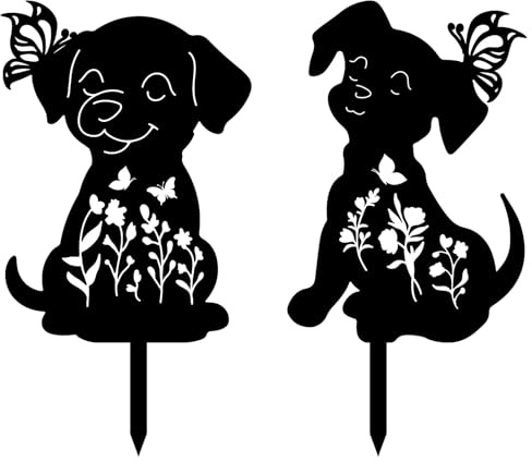 CREATCABIN 2 Piquet de Chien Noir en Métal Décoration de Jardin Statue de Chien Décoration de Jardin Ornement de Pelouse pour L'Extérieur Cadeau pour Amoureux des Chiens 22/21x30cm