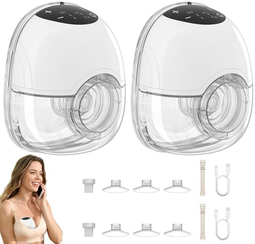 2 Stück Milchpumpe Elektrisch, 4 Modi und 12 Stufen Handsfree Milchpumpen, Tragbar Elektrische Milchpumpe Schmerzlos Starke Absaugung Geräuscharm Leckage Verhindern mit 17/19/21MM Flansche