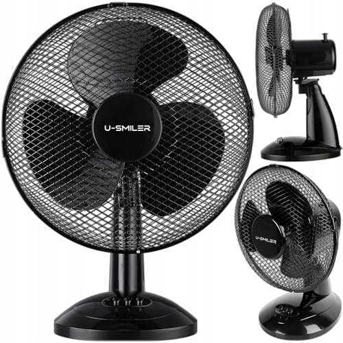 U-SMILER Tischventilator sehr Leise 20W, Ø 28 cm, Ventilator Klein mit Oszillation, 2 Stufen, Höhenverstellbar, Ventilator Leise Schlafzimmer oder Büro, Standing Fan, Klimaanlage Alternative