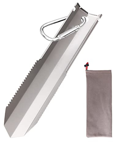 Pelle en titane ultra légère – Pelle de camping pour la plage, le jardin et l'extérieur, mini pelle pliante avec sac de transport, pelle à main en titane pour la randonnée, les scouts