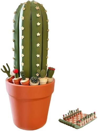Lot de 32 échecs avec cactus imprimés en 3D, échiquier portable enroulable de voyage avec des pièces de conception de plantes succulentes, des échecs amusants nouveauté pour les amateurs de plantes