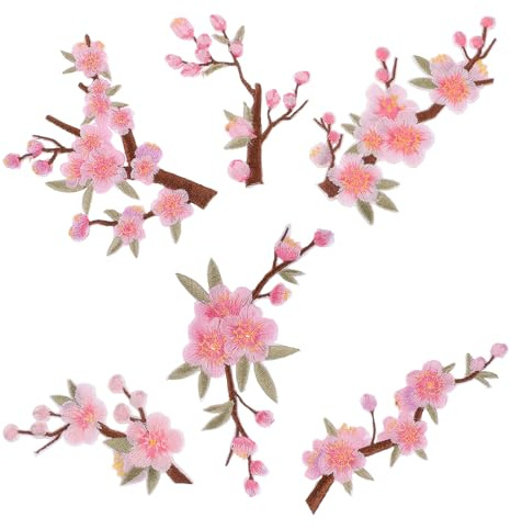TOGEVAL Toppe a Forma di Fiore di Prugno e Adesive Floreali Ricamate Stili multipli Decorazione 6 Pezzi Retro Adesivo per Riparazioni Stili multipli Abbigliamento Cappelli