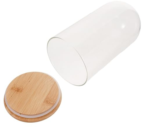 SHINEOFI Cloche en Verre Décorative 10X20 CM avec Socle en Bambou Dôme Vitrine Anti-Poussière Transparent pour Fleurs Éternelles Figurines et Objets Précieux Décoration Intérieure