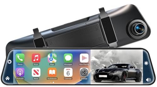 4K Rear View Mirror Camera with Carplay&Android Auto,12 Mirror Dash Cam Front and Rear with Voice Control for Cars&Trucks,Smart Touch Screen,64GB Card Included/Loop Record/Reverse Assist