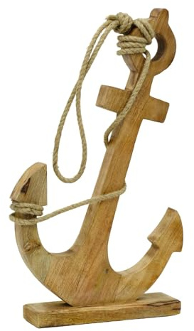 Carousel Home Large Wooden Ships Anchor Ornament on Stand, 51cm