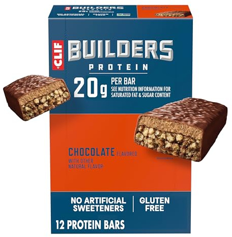 Clif Builders Protein Bars - Chocolate Flavor - 20g Plant Based Protein - Gluten Free - Non-GMO - Low Glycemic - No Artificial Sweeteners - 2.4 oz. (12 Pack)