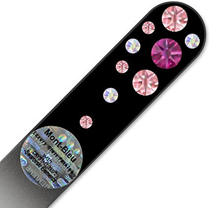 Mont Bleu Mini-Glasnagelfeile von Hand dekoriert mit Swarovski Elements - geliefert in einer Hülle aus schwarzem Samt - Echtem gehärteten Glas