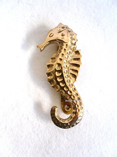 magicaldeco Maritim- Kleiner Türklopfer - massiv Messing- 14 cm- Seepferdchen- Seahorses
