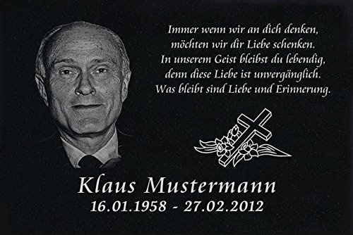 LaserArt24 Granit Grabstein, Grabplatte oder Grabschmuck mit dem Motiv Grabstein-ag39 und Ihrem Foto/Text und Daten