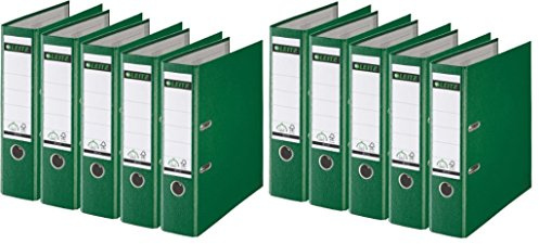 Leitz 1010-50 Qualitäts-Ordner Plastik-Cover (A4 breit | 10er Pack, grün)