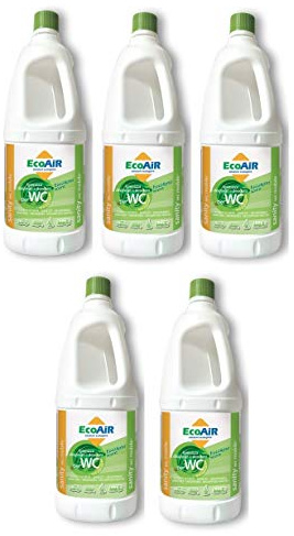 5 STYCKEN - 2 liters rostfri toalett SANITY MOBIL FLASKA MED NY EUKALIPT FRAGRANCE - VÄTSKA FÖR VATTENTANK SVART Toalett Toilette Camper - KOMPARBAR AQUA KEM - Tillverkad i Italien