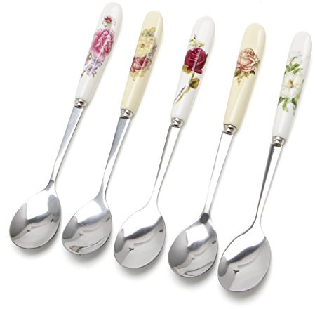 follwer0 Ceramic Handle Spoon Dessert Coffee Spoons Ice Cream Teaspoon