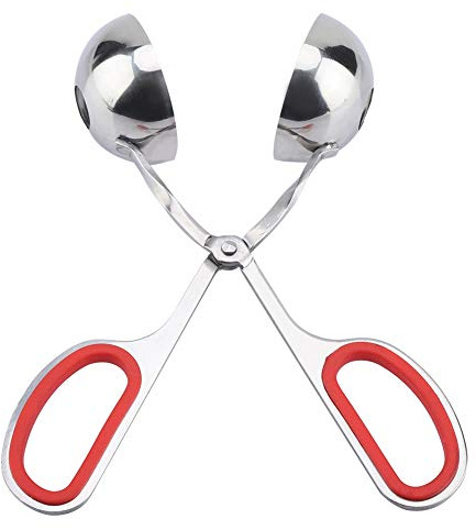 Pinza per Ghiaccio in Acciaio Inox, Sfera per Polpette con Palla di Riso, Scoop per Biscotti, Stampo Per Polpette con Impugnatura in Gomma Antiscivolo(red)
