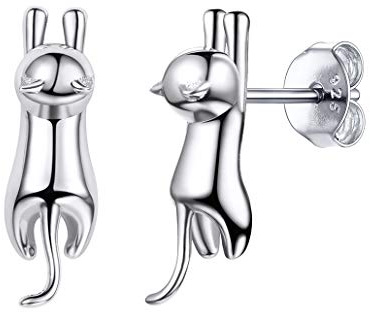 Silvora Anneau Clou Oreille Femme Argent Boucle d'oreilles Argent Sterling 925 Grand Cerceau Originales Fantaisie [Chat-D]-Bijoux Cadeau Saint Valentin Fille Mariage Noël Anniversaire Couple Amour