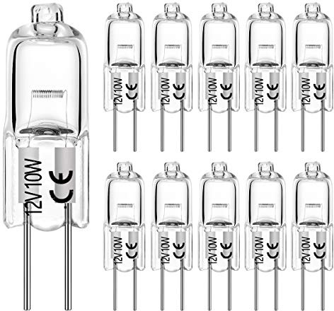 BOGAO G4 Halogen Bulb T3 10 Watt 120lm G4 Bi-Pin Bulb AC/DC12 Volt for Under Cabinet Puck Light, Chandeliers, Track Lighting,10W 12V Warm White 2700K (10 Pack)