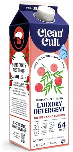 Ultra Concentrated Liquid Laundry Detergent Soap, 64 loads (32 oz), Long Lasting Scent, 90% Less Plastic, No Harsh Chemicals, Juniper Sandalwood, Defeats Stains & Odors, HE/Standard Compatible