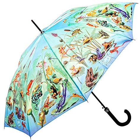 LUCKYWEATHER Regenschirm Stockschirm Damen/Herren Motiv Frog Family Auf-Automatik I Regenschirme mit UV-Schutz