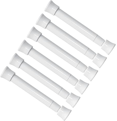 KXLife, ultra kleine Gardinenstange mit Spannfeder, 13–19 cm, dünne Mini-Spannstange, kein Bohren erforderlich, für schmale Fenster, Schrankteiler, 6er-Pack, Weiß