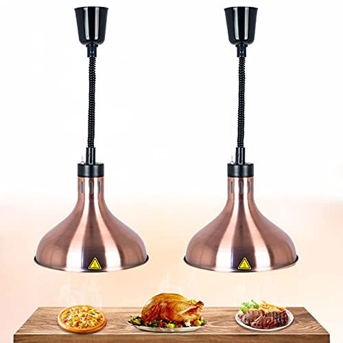 YDDHQ Lustre Cuisine Lampe Chauffante pour Restaurant, Lampe Chauffe-Plats Commerciale pour Réchauffer Les Aliments, Ampoule 250W et Abat-Jour 29cm, Réglable 60 CM à 180 CM, Lot de 2