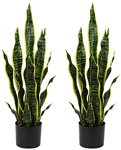 Hollyone 2PCS Künstliche Pflanzen Groß, Höhe 64cm Künstliche Sansevieria Deko Wohnzimmer Pflanze Zimmerpflanzen Balkon Büro Deko, Künstliche Pflanze für den Heimgarten Bürodekoration