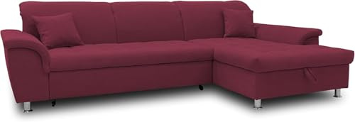 DOMO. collection Ecksofa Franzi, Schlafsofa, Longchair rechts mit Bett- & Rückenfunktion, Stauraum, Sofa, Eckcouch, Polsterecke, Couch in L-Form, 279 x 170 x 81 cm (BxTxH), bordeaux rot