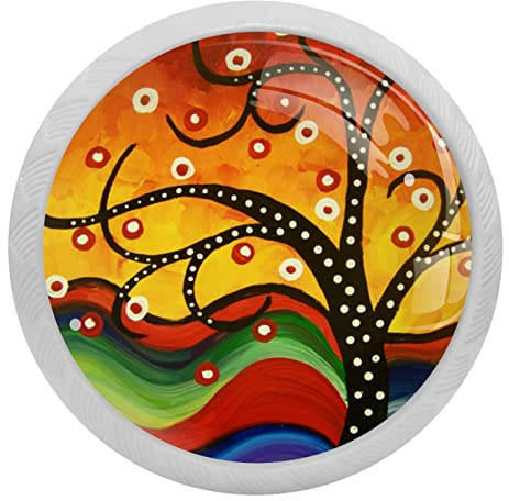 Pomelli colorati per cassetti con albero della vita, pomelli per cassettiera, maniglia per porta, armadietto, cucina e cassetti, confezione da 4