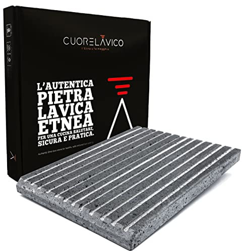 CUORE LAVICO - Placa refractaria de piedra volcánica para barbacoa 39 x 30 x 3 cm con ranura horizontal - cocción natural mejor piedra esteatita óptima para carne, pescado y verduras