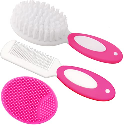 Baby-Haarbürste, Wiegenhut-Bürste, Baby-Haarkamm, Baby-Haarbürste und Kamm-Set für Neugeborene & Kleinkinder, Baby-Bürste mit weichen Borsten, ideal für Wiegenhut, perfektes Baby-Liste-Geschenk (Rot)