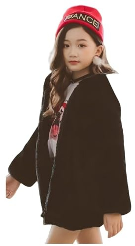 Lengender Enfant Fille Blousons Manteau Polaire à Capuche Oreilles Ours Hiver Épais Veste Chaud en Fausse Fourrure Outwear 3-14 Ans (Noir, 160)