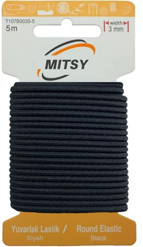 MITSY Reißfeste Rund Gummiband Gummikordel zum Nähen 3 mm 5 m Schwarz | Starkes Rundgummi, Elastisch & Reißfest, Gummibänder, Gummilitze für Handarbeit, Hosengummi, Basteln & DIY