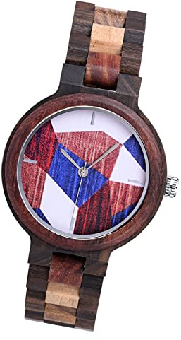 MicLee Herren Damen Einfach Holzuhr Natürliches Holz Zifferblatt mit Farbe Spleißen Holz Analog Quarzwerk Armbanduhr Für Frauen Männer Geschenke